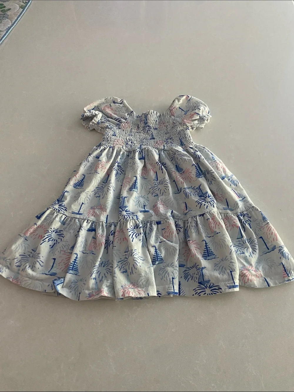 SweetHoney Light Blue & Pink fireworks-Print Smocked Dress